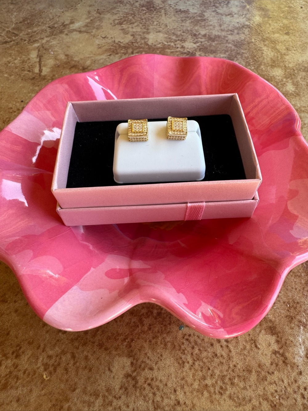 Earrings Square Style Halo Moissinate Studs 1.0 CTW Gold Over Sterling NWT